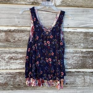 love Fire layered floral tank with criss cross tie